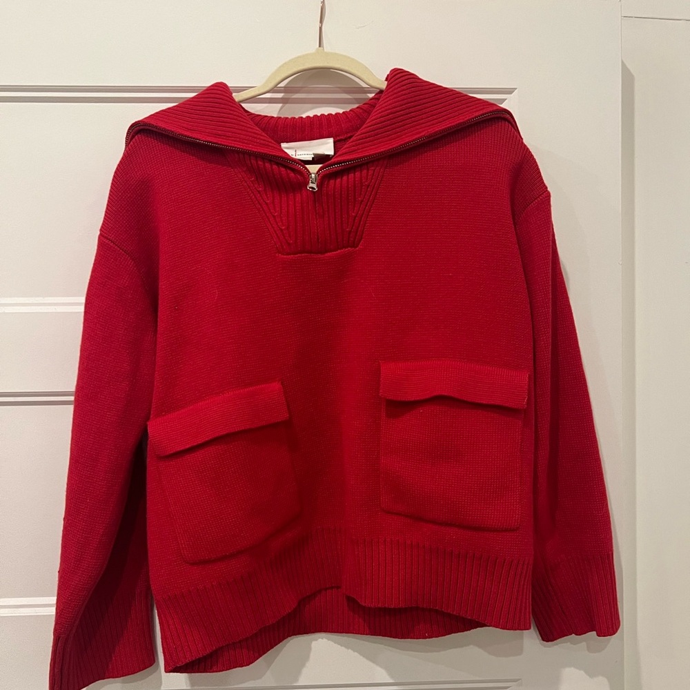 By Anthropologie Red Knit Sweater with Pockets